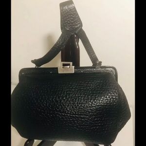 ANTIQUE VICTORIAN CHATELAINE  BLACK LEATHER WAIST Hand BAG. Victorian Purses